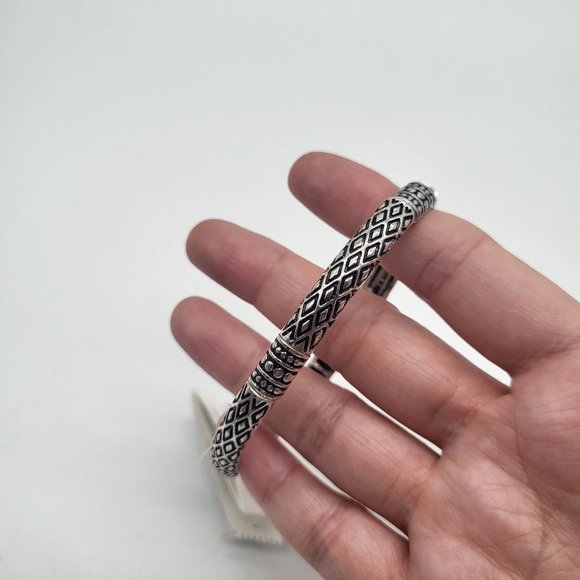 Parfois Zinc Stretch Bracelet Black Silver Tone Geometric Diamond Shape - Picture 3 of 11